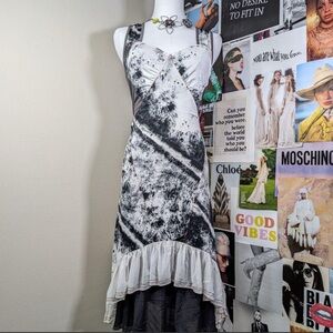 French Euro Subversive Avant Garde Black/White Ruffle Midi Dress Whimsigoth